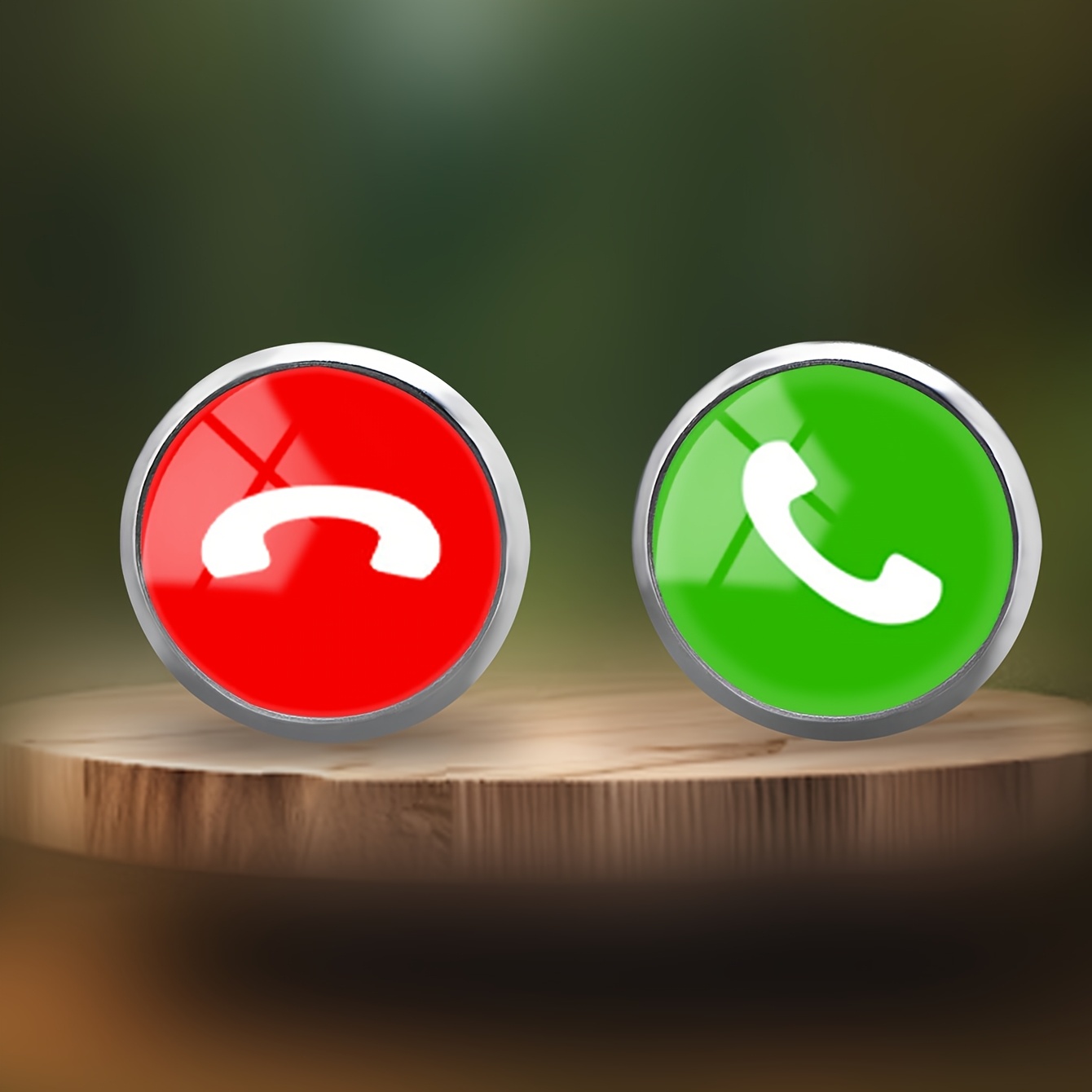 Red and Green Answer/Hang-Up Button Round Ear Studs